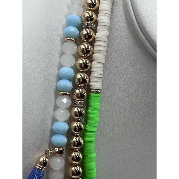 Lilly‎ Pulitzer Lilly "HI SUMMER" Blue Green Beaded Triple Strand Necklace New - Picture 5 of 13